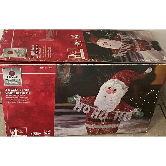 Home Accents Holiday HO HO HO Santa Figurine lighted in box RARE Working - Picture 16 of 16